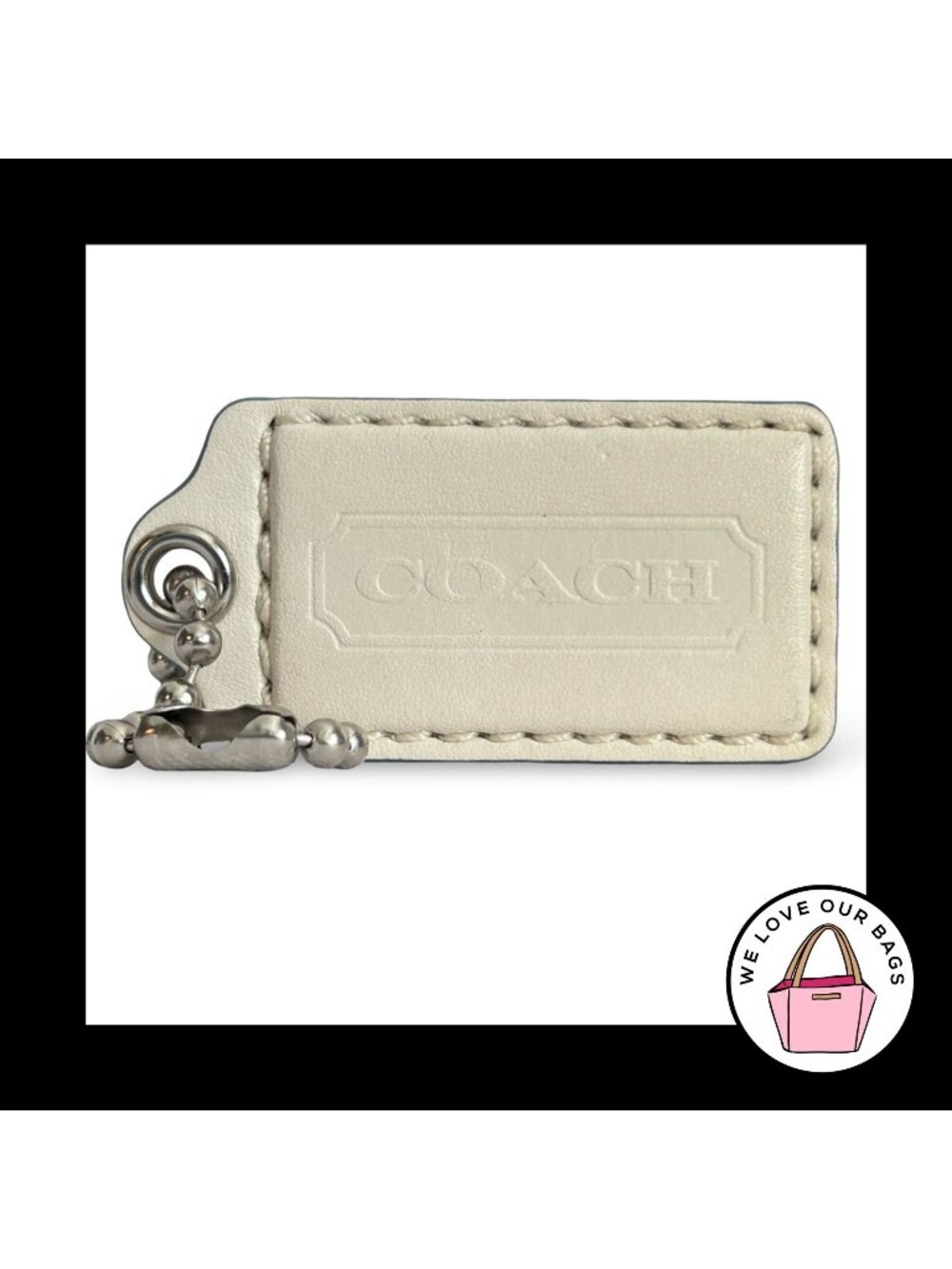 XL COACH HANGTAG 3" White & Blue Leather Bag Charm Keychain Fob Nickel X-Large